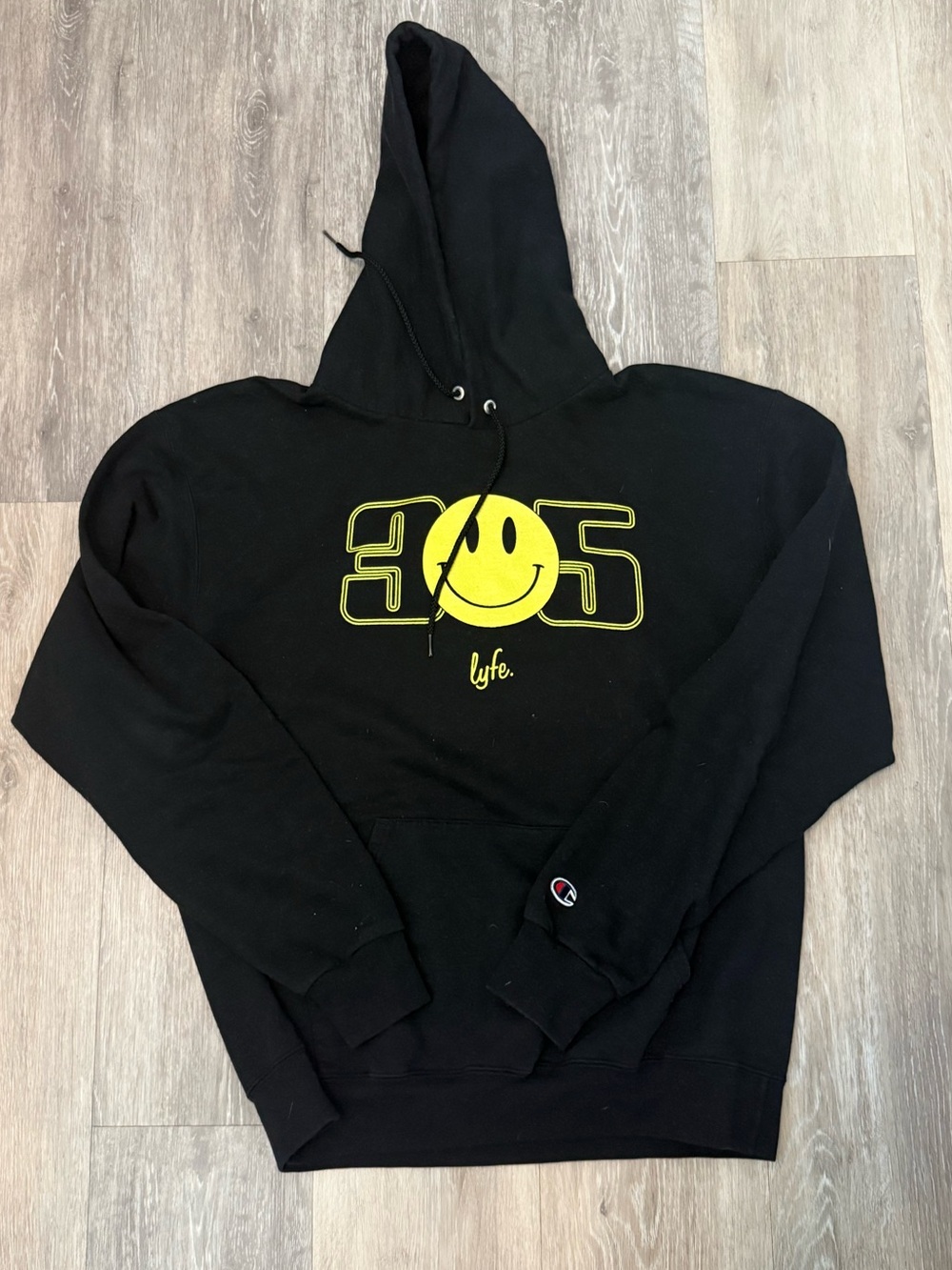 Life Is Good Black Hoodie with Yellow Smiley 305 Graphic
